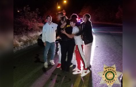 A King County Sheriff’s Deputy was being choked by a drunk hit and run suspect when five young men came to her aid.