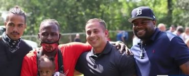 Officer reunites with three men who saved him during a protest in Louisville.