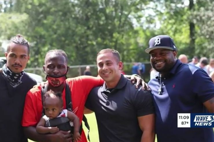 Officer reunites with three men who saved him during a protest in Louisville.