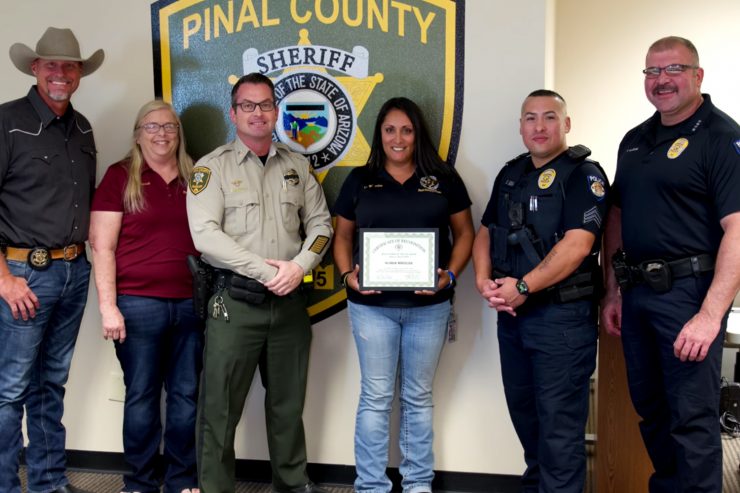 A Pinal County Sheriff's Office dispatcher saved the life of a Superior Police sergeant's life after he was stabbed by a suspect during a foot pursuit.