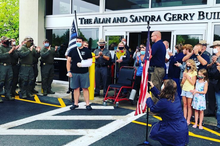 Police Officer Evan Barone, who was shot in the arm last week, was released from the hospital and is home recovering,