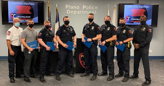 Six Plano Police Officers are presented with a life saving award after saving the life of a shooting victim who was shot multiple times.